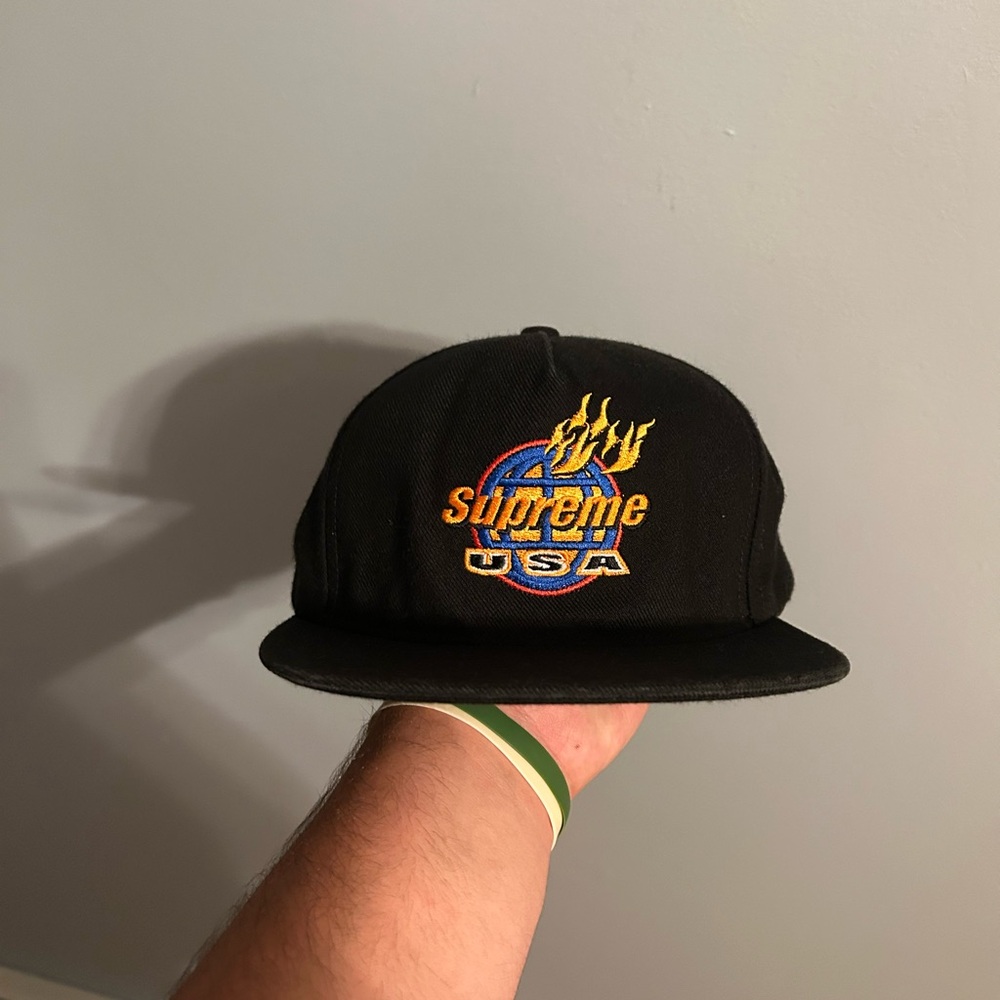 Supreme Black Hat with Flame Logo